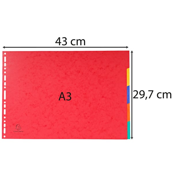 Exacompta 20x Dividers Premium Pressboard, A3, 400gsm, 5 dele - assorterede farver 2905E