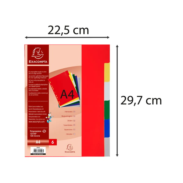 Exacompta 100x Exacompta PP inddelere, A4, 6 dele - assorterede farver 3006E