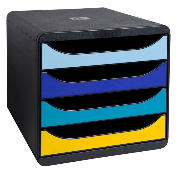 Exacompta Bee Blue Big Box arkiveringssystem med 4 skuffer - assorterede farver 3104202D
