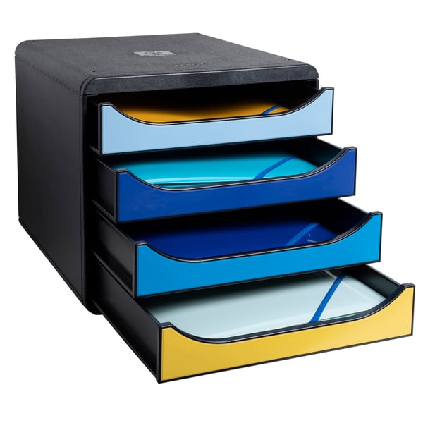 Exacompta Bee Blue Big Box arkiveringssystem med 4 skuffer - assorterede farver 3104202D