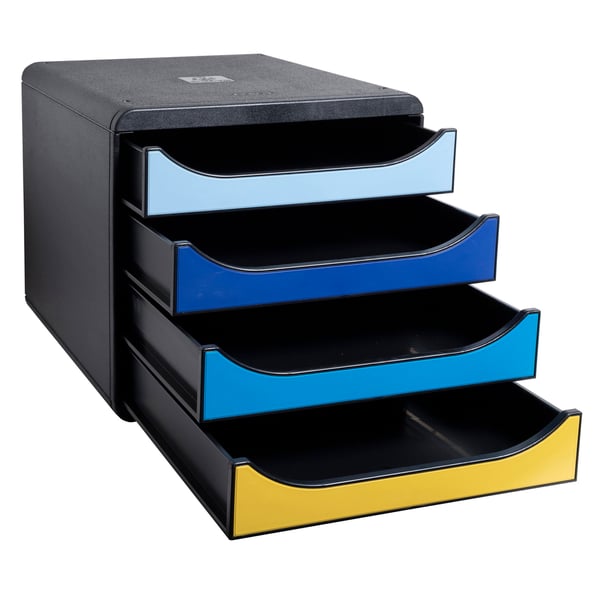 Exacompta Bee Blue Big Box arkiveringssystem med 4 skuffer - assorterede farver 3104202D