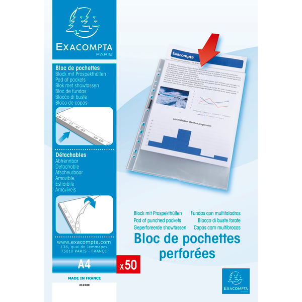 Exacompta 20x PROMO PACK - 2x 25 'Quick Doc'-lommepakker med perforerede lommer, klar PP A4 - Krystal 31048E