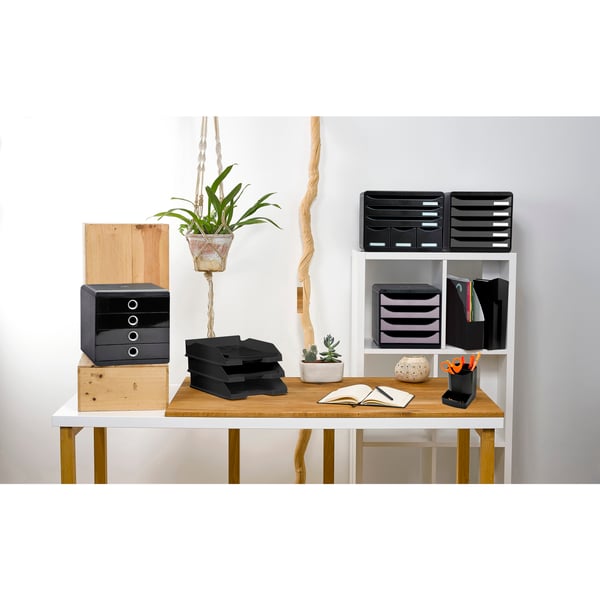 Exacompta POP-BOX skuffesaet til skrivebord - Sort / Sølv 314438D