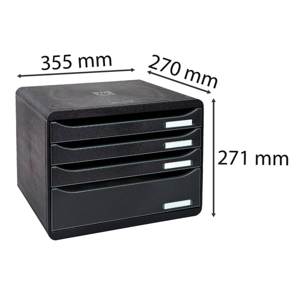 Exacompta BIG-BOX PLUS LANDSCAPE MAXI saet med 4 skuffer til skrivebord - Sort 315714D
