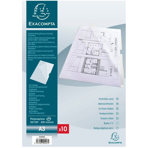 Exacompta 5x stiv PP-skaeringsmappe, A3, pose med 10 stk. - Krystal 325005E