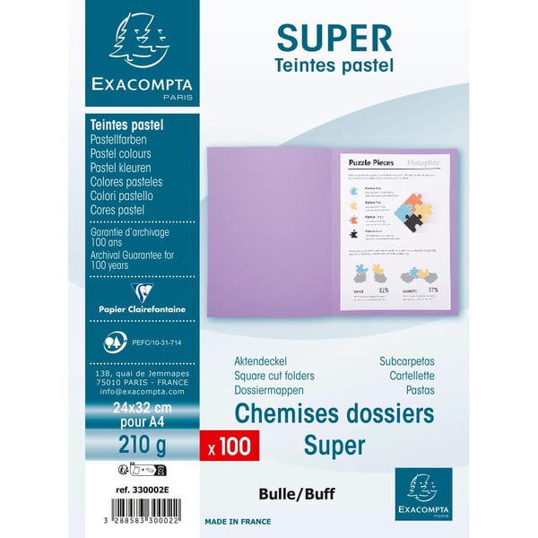 Exacompta 5x Pakke med 100 mapper SUPER 210 - 24x32cm - Boble 330002E