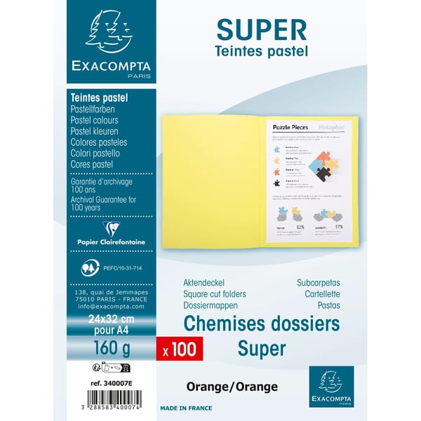 Exacompta 5x Pakke med 100 omslagsmapper SUPER 160 - 24x32cm - orange 340007E