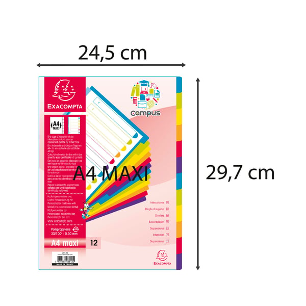 Exacompta 15x Campus PP Dividers, A4 maxi (12 dele) - Gennemsigtig 3812E