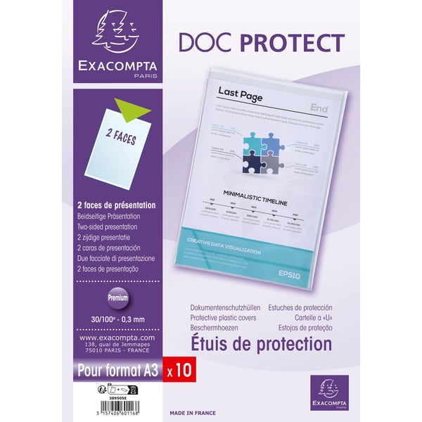 Exacompta 2x Exacompta Doc Protect Premium PVC enkelt A3 beskyttelseshylster - Krystal 389505E