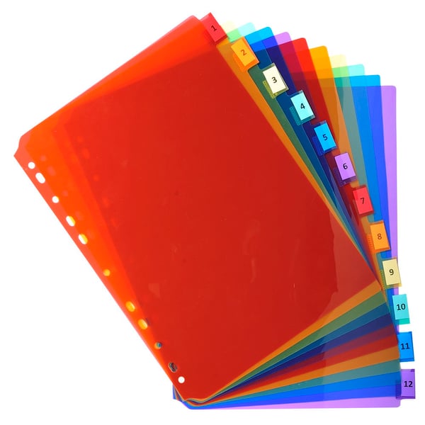Exacompta 10x PP Dividers, A4, 12 dele - assorterede farver 3912E