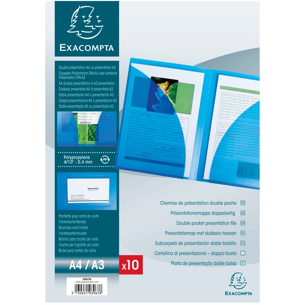 Exacompta 20x Praesentationsmappe dobbeltsidet halvstiv polypropylen 400 micron - A4xA4 - Krystal 3967E