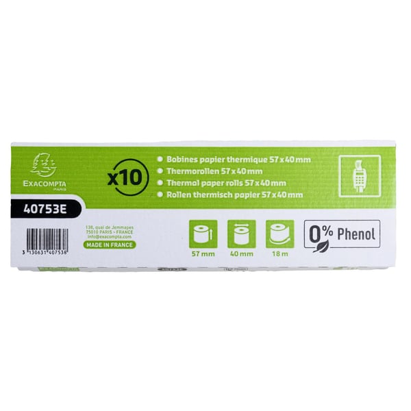 Exacompta 60x Rulle 1 lag termisk 55g 57x40x12 FSC PBA-fri pakke med 5 stk. - hvid 40753E