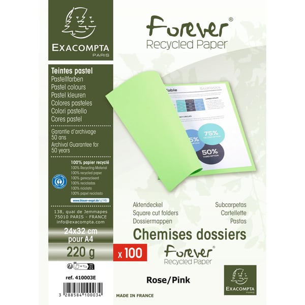 Exacompta 5x Pakke med 100 Omslagsmapper Forever A4 220gsm - Lyserød| 410003E
