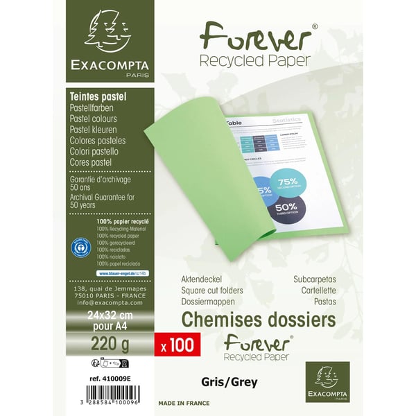 Exacompta 5x Pakke med 100 Omslagsmapper Forever A4 220gsm - Grå 410009E