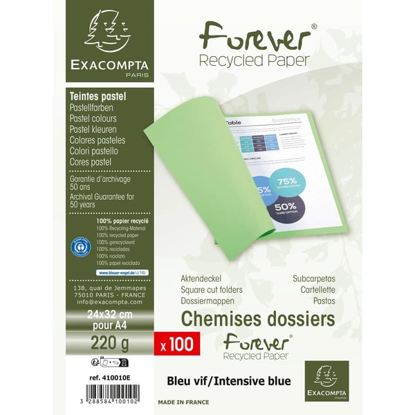 Exacompta 5x Pakke med 100 Omslagsmapper Forever A4 220gsm - Lyseblå| 410010E