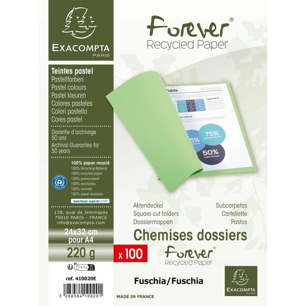 Exacompta 5x Pakke med 100 Omslagsmapper Forever A4 220gsm - Fuchsia 410020E