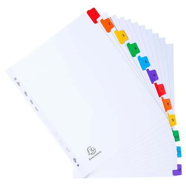 Exacompta 20x Dividers hvid Farve Tabs A4 Maxi 6 del 1,12 - hvid 4112E