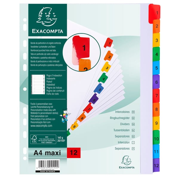 Exacompta 20x Dividers hvid Farve Tabs A4 Maxi 6 del 1,12 - hvid 4112E