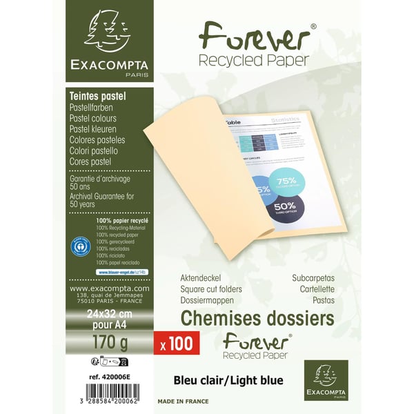 Exacompta 5x Forever Omslagsmapper 170gsm 24x32cm - Lyseblå 420006E