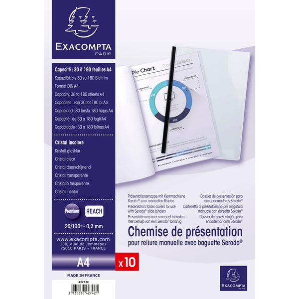Exacompta 5x Pose med 10 praesentationsmapper til diasbind klar PVC 200 micron - A4 - Krystal 42742E