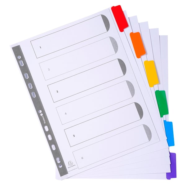 Exacompta 20x Dividers, A4 maxi, 160gsm, 6 dele - hvid 4306E