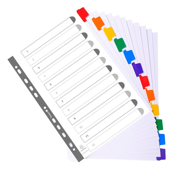 Exacompta 20x Dividers, A4 maxi, 160gsm, 12 dele - hvid 4312E