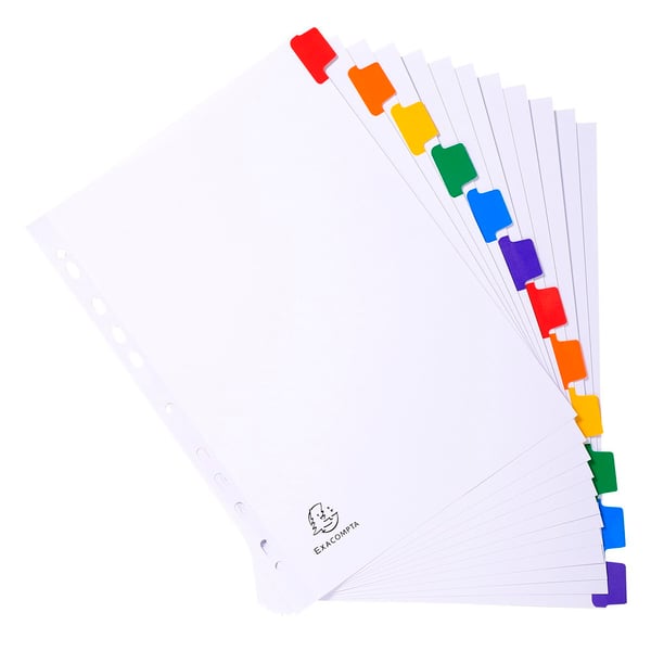 Exacompta 20x Dividers, A4 maxi, 160gsm, 12 dele - hvid 4312E