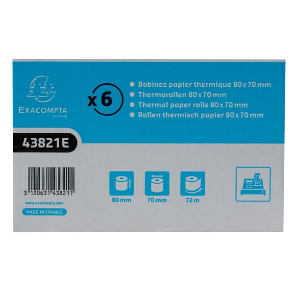 Exacompta 48x Kvitteringsrulle 1ply 55g 80x80mm BPA-fri (pakke med 6) - hvid 43821E