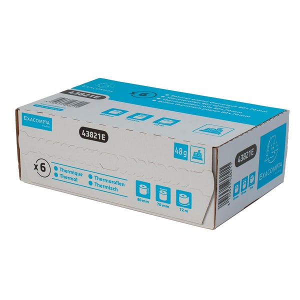 Exacompta 48x Kvitteringsrulle 1ply 55g 80x80mm BPA-fri (pakke med 6) - hvid 43821E