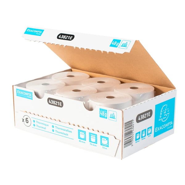 Exacompta 48x Kvitteringsrulle 1ply 55g 80x80mm BPA-fri (pakke med 6) - hvid 43821E