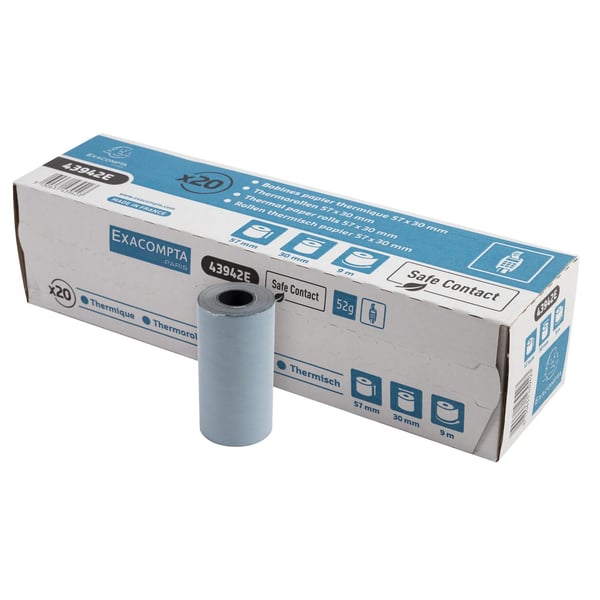 Exacompta 120x Kvitteringsrulle 52g 57x30mm-9m SafeCont(20) - hvid 43942E
