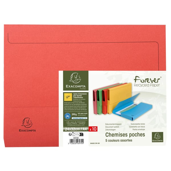 Exacompta 10x Forever Recycled Document Wallets A4 - assorterede farver 46970E