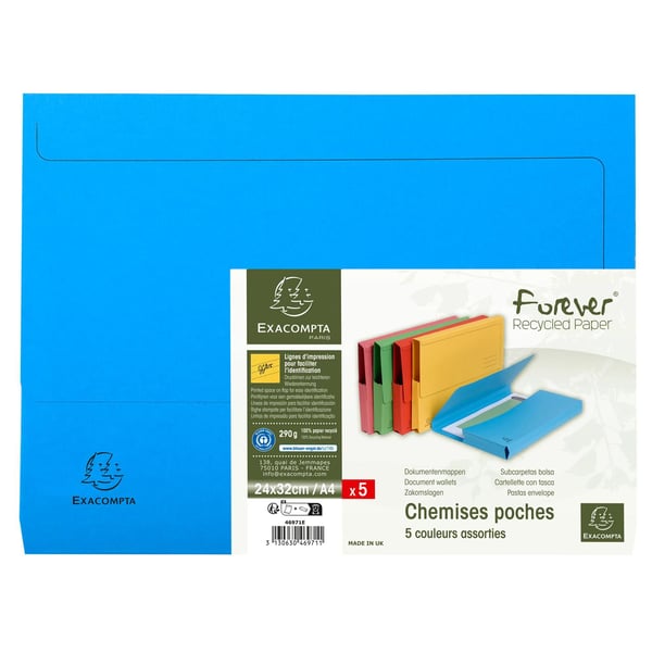 Exacompta 10x Forever dokumentmapper Pakke med 5 stk. A4 A4 290gsm - assorterede farver 46971E