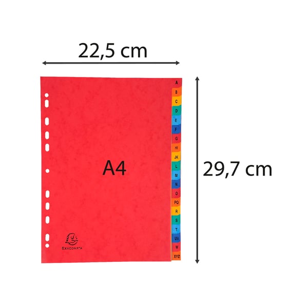 Exacompta 5x trykte indekser i pap, A4, 225 gsm, 20 dele A til Z - assorterede farver 4803Z