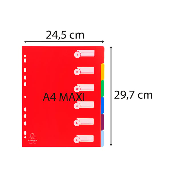 Exacompta 25x PP Dividers, A4 Maxi, 6 dele - assorterede farver 4806E
