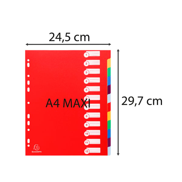 Exacompta 15x PP-inddelere, A4 Maxi, 12 dele - assorterede farver 4812E