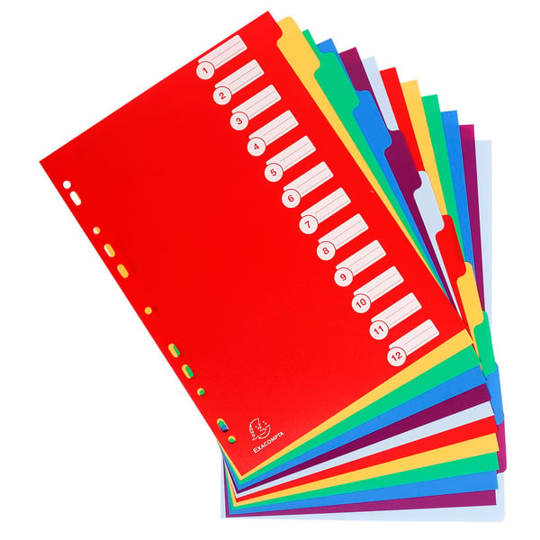 Exacompta 15x PP Dividers, A4, 12 dele - assorterede farver 4912E