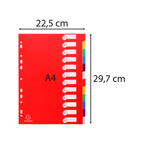 Exacompta 15x PP Dividers, A4, 12 dele - assorterede farver 4912E