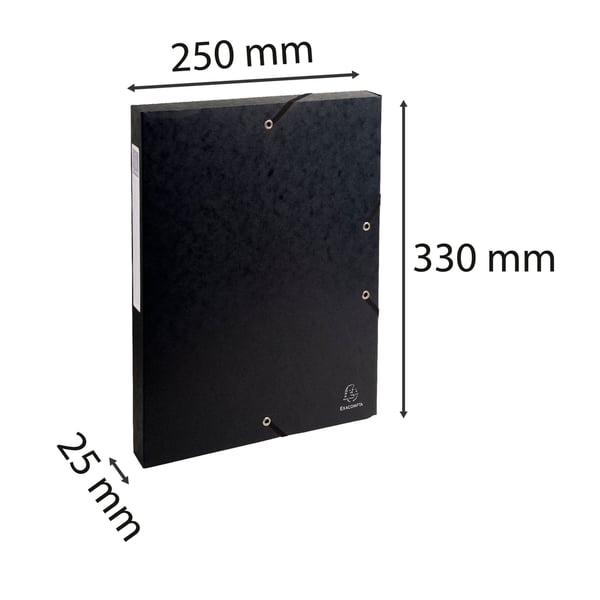 Exacompta 8x Arkiveringsaeske med elastisk i hård pap af høj kvalitet 25mm ryg A4 - Sort 50301E