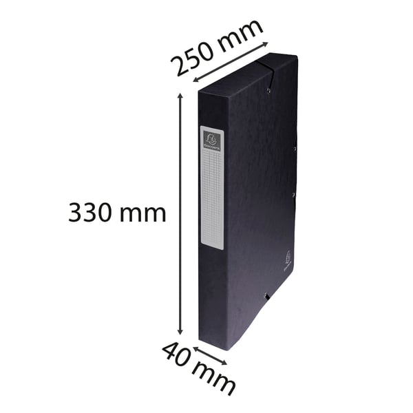 Exacompta 8x Arkiveringsaeske med elastisk i hård pap af høj kvalitet 40mm ryg A4 - Sort 50401E