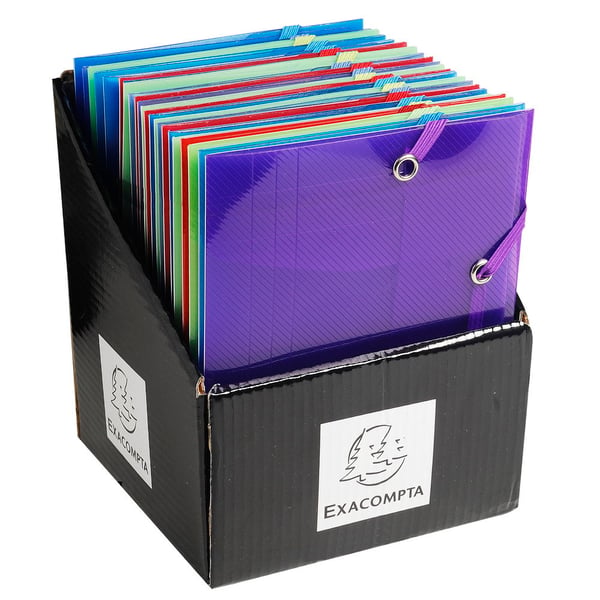 Exacompta 25x Exacmpta Crystal PP elastikmapper med 3 klapper, 12x16cm, assorteret - assorterede farver 50700E
