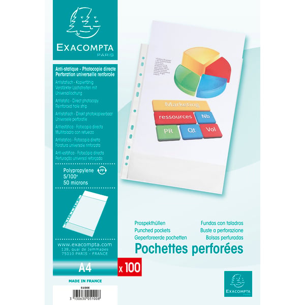 Exacompta 10x Punched Pockets pose med 100 A4 5/100 - Krystal 5100E