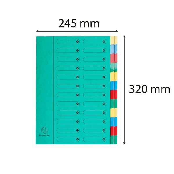 Exacompta 4x Harmonika Multipart File, A4, 24 sektioner - Grøn 5124E