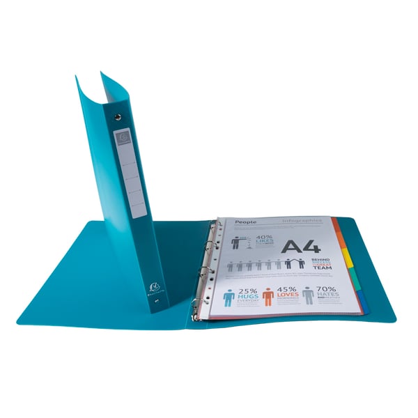 Exacompta 15x stift omslag Opak PP ringbind, A4 Maxi, 4 O-ringe, 30 mm ryg . - assorterede farver 51290E
