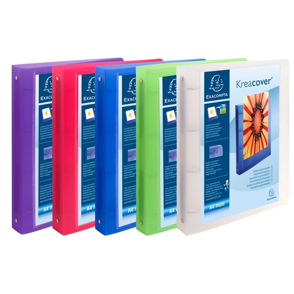 Exacompta 15x Kreacover PP Semi Rigid Chromaline Ring Binder, A4 Maxi, 4O Ringe 30mm - assorterede farver 51769E