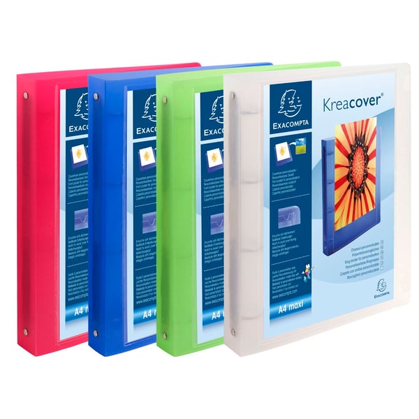 Exacompta 12x Kreacover PP Rigid Chromaline Ringbinder, A4 Maxi, 4O Ringe 30mm - assorterede farver 51869E