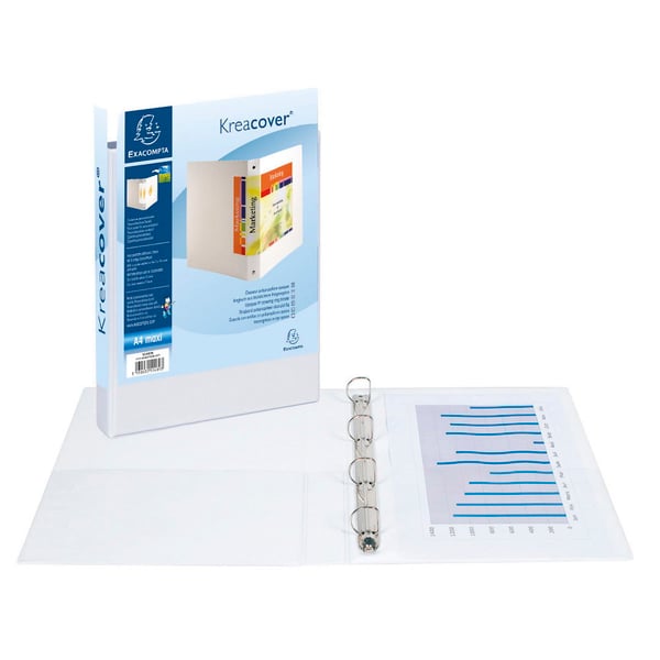 Exacompta 10x Ringbind 4 D-ringe på 40 mm, 2 lommer til personlig tilpasning Krea Cover - Maxi A4 størrelse - hvid 51943E