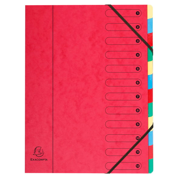 Exacompta 6x Harmonika Multipart File, A4, 12 sektioner - assorterede farver 5212E