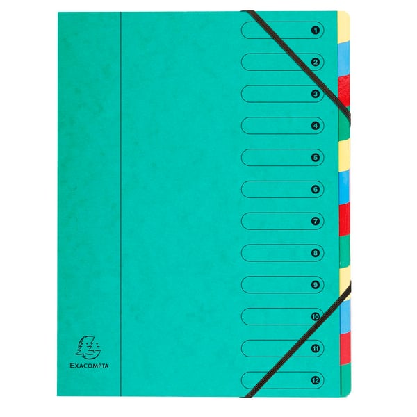 Exacompta 6x Harmonika Multipart File, A4, 12 sektioner - assorterede farver 5212E