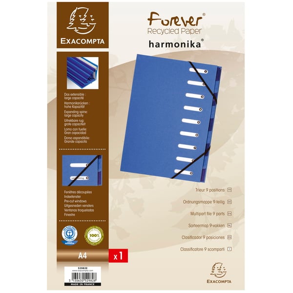 Exacompta 6x Forever Recycled Harmonika Multipart File, A4 - Lyseblå 52982E